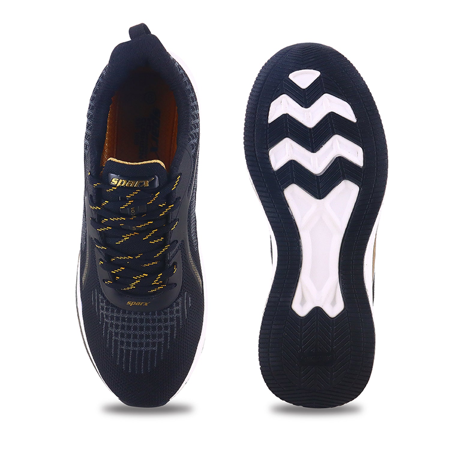 Sparx shoes for men image with white background available in Golden colour front and back side view.