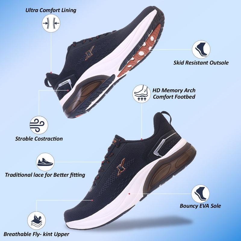 one on one detailed specification of image of the product, Image of Athleisure Shoes for Men with white background and shadow, the shoes are perfect for everyday wear as the cushioning is visible in the image itself. 