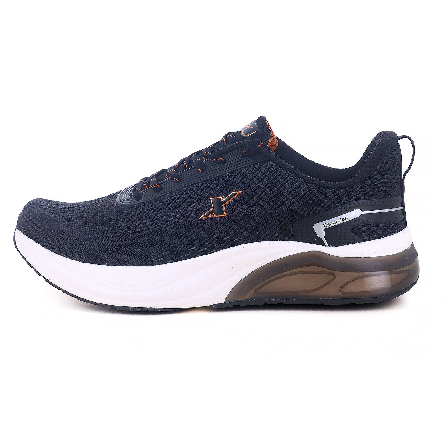 left side with logo visible of Sparx image of the product, Image of Athleisure Shoes for Men with white background and shadow, the shoes are perfect for everyday wear as the cushioning is visible in the image itself. 