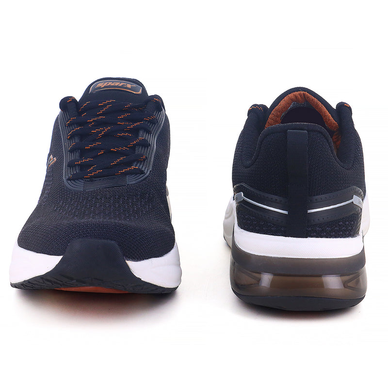 the shoes images describes that the back and front side of the image of sparx shoes for men looks good with white background