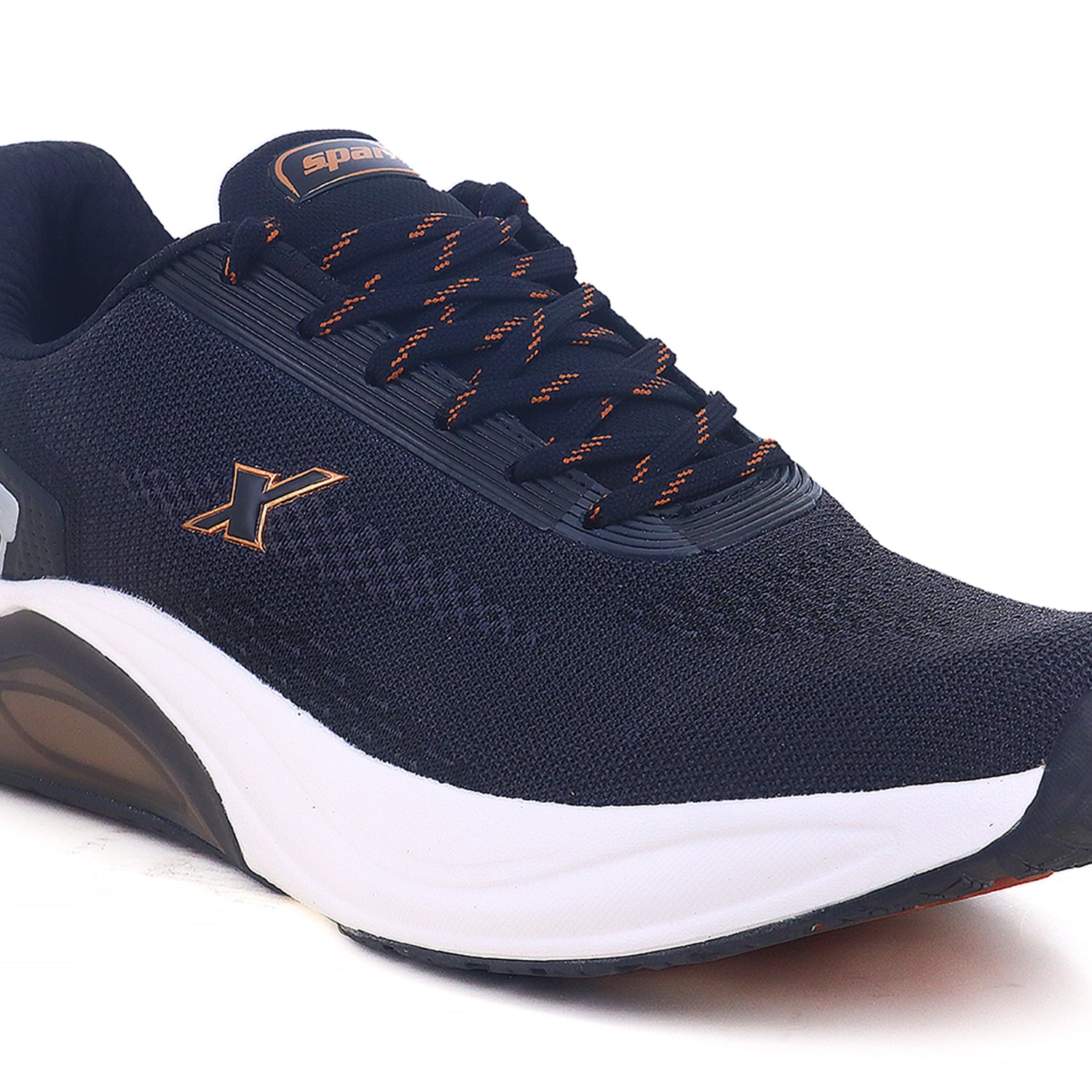 side image of sparx shoes black for men with visible image of side view with white background