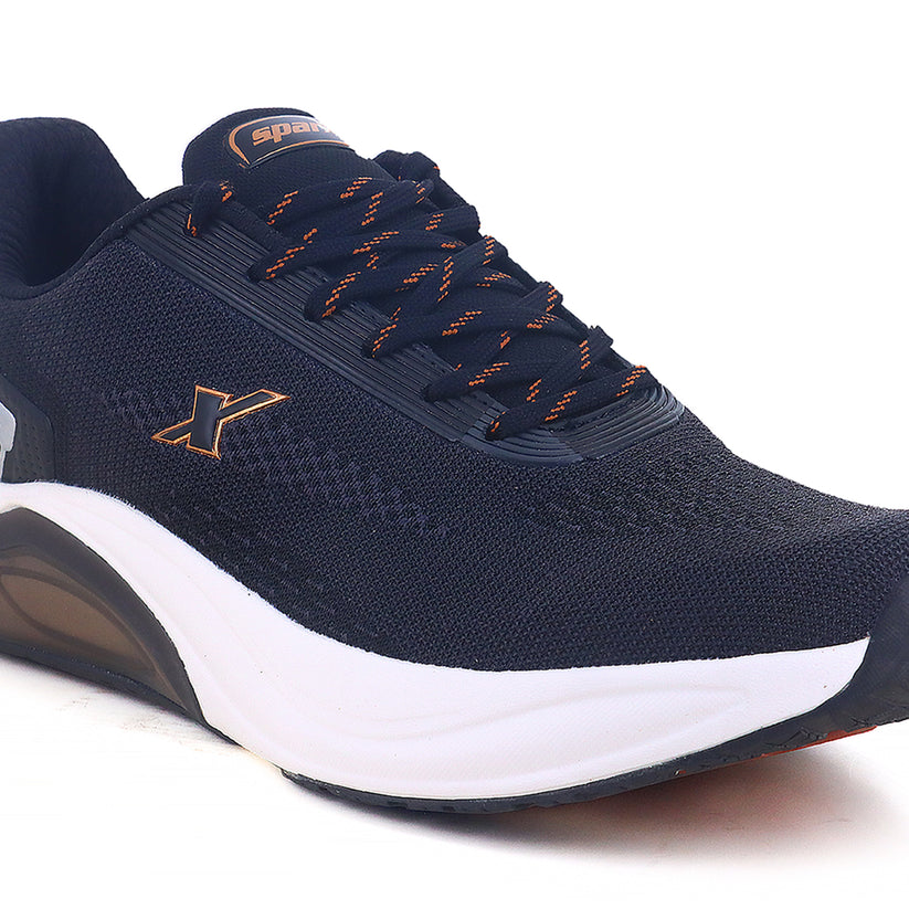 side image of sparx shoes black for men with visible image of side view with white background