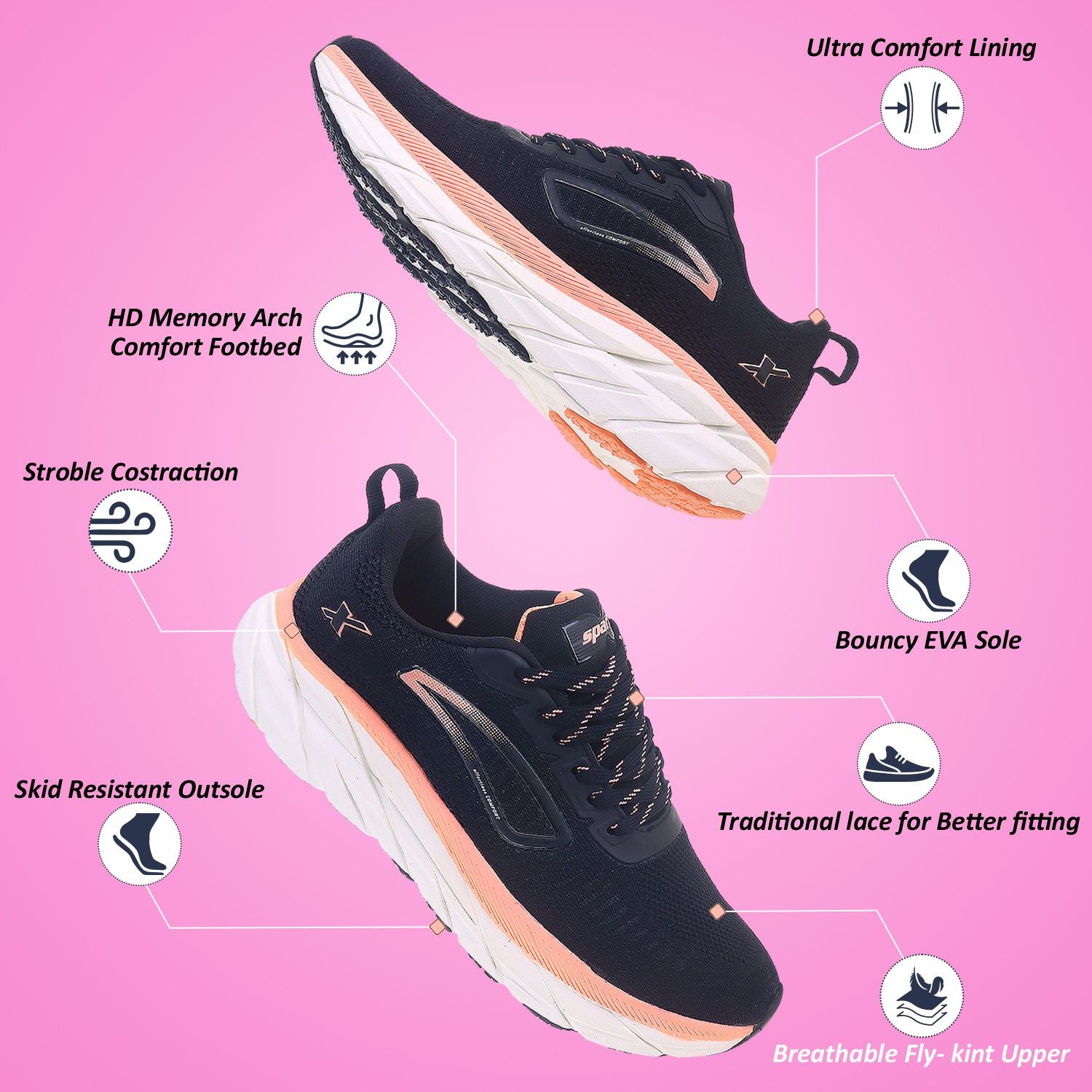Shop Black Peach Sparx Athleisure Shoes for Women SL 304 Online at