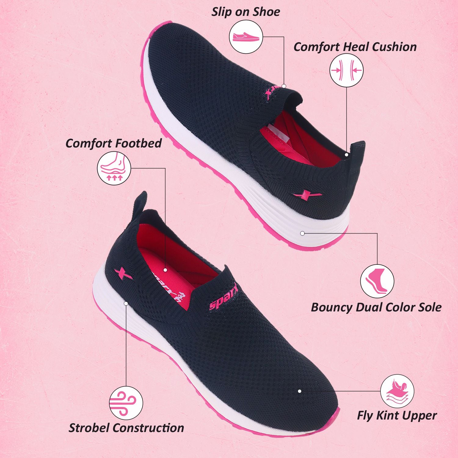 Sparx Black Fushia Athleisure Shoes for Women SL-9047