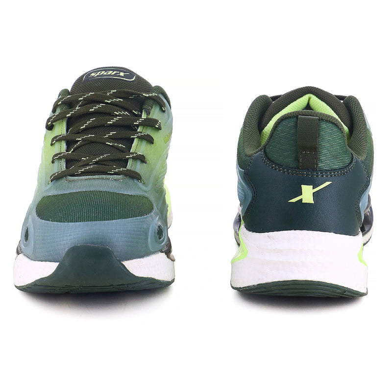 Front and background image of Athleisure Shoes for Men available in green color. The shoes with white background. 