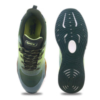Front and backside  image of Athleisure Shoes for Men available in green color. The shoes with white background. 